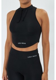 Resim Lesa Wear Soft Touch Bedene Oturan İp Detaylı Sporcu Crop Sütyeni Siyah 