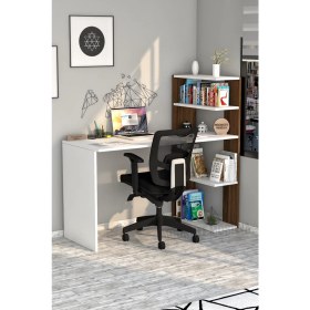 Resim Moonlife Çınar Kitaplıklı Çalışma Masası Beyaz Ceviz 