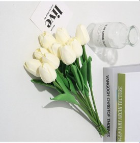 Resim Monyee Küçük Boy Sahte Lale Pu Dokulu Ev Dekorasyonu Salon Çiçek Aksesuarı Nikah Dekoru Süt Beyazı 