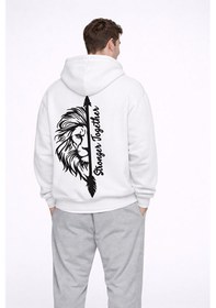 Resim Stronger Together Yazılı Aslan Kaplan Baskılı Beyaz Sevgili Kombi Beyaz 