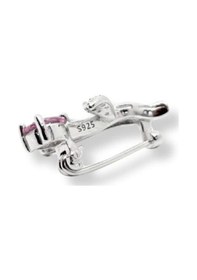 Resim Oya Silver Minimal Pembe Kuvars Taşlı Gümüş Çiçek Broş 1.5x2.4 Cm Oya-bz667 
