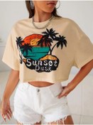 Resim mercoledi Kadın Crop Oversize Sunset Dusk Baskılı 