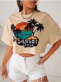 Resim mercoledi Kadın Crop Oversize Sunset Dusk Baskılı 