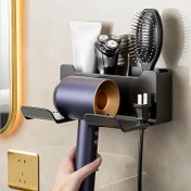 Resim Duvara Monteli Saç Kurutma Makinesi Tutucu, Yerden Tasarruf Sağlayan Delme Gerektirmeyen Düzenleyici, Güvenli ve Şık Tasarım, Pille Çalışan, Banyo Güzellik Rutini, Ev ve Mutfak Malzemeleri 