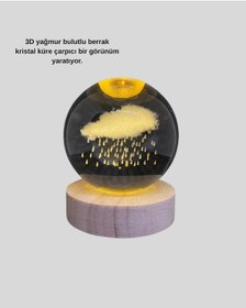 Resim Led Sıcak Işıklı 3d Bulut Figürlü Kristal Küre Ahşap Standlı Gece Lambası 
