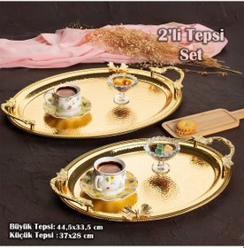 Resim Porsima 3252 2li Gold Paslanmaz Çelik Kahve Servis Sunum Tepsisi 