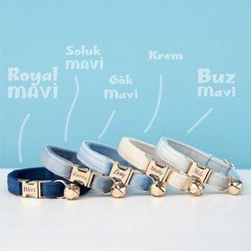Resim Cat Collar Velvet Cat Collar with Bell 515888 - Ice Blue Collar / L 