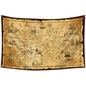 Resim 1 adet Korsan Haritası Bayraklı Banderol 60.96x91.44cm veya 91.44x152.4cm - Canlı Renkli Polyester Dekoratif Afiş, Ev, Bahçe, Parti Süslemeleri için Elektrik Gerektirmez, Korsan Temalı Etkinlikler ve Açık Hava Maceraları İçin, Hazine Avı Bayrağı | Dayanıklı Polyester 