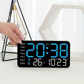 Resim LED Ekranlı Dijital Duvar Saati, Tarih ve Haftanın Günü, Sesli Uyanma Fonksiyonu, 5 Seviyeli Ayarlanabilir Parlaklık, 12 Saatlik ve 24 Saatlik Format Arasında Geçiş Yapılabilir, USB ile Çalışır, Ev Oturma Odası Ofis Dekorasyonu İçin Çok Uygun, Elektronik Saat Masaüstü Asılı Duvar Çift Kullanım Pil ve Adaptör Yok 