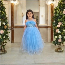 Resim Ahsenim Bebe Fırfırlı Sim Işlemeli Uzun Kız Çocuk Abiye Elbise 