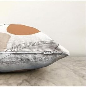 Resim RealHomes Çift Taraflı Beyaz Zemin Üzerinde Onedraw Çizimli Yaprak Motifli Raşel Örme Yastık Kırlent Kılıfı, Sonil-K-7393-55x55cm 