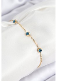 Resim 316l Çelik Nazar Boncuğu Model Gold Renk Kadın Bileklik - Tj-bb7841 Beyaz 