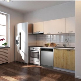 Resim Ulzaa Hazır Mutfak Dolabı 200 Cm Beyaz Laminat Tezgah Dahil-bulaşık Makinesi Yeri Mevcut-mat Meşe 