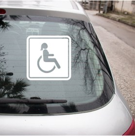 Resim MIGNATIS Engeli Arabası Ve Engelli Erkek Araba Işareti Sticker 35cm - Beyaz 