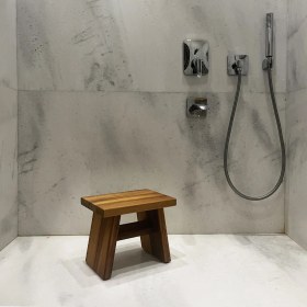 Resim Shark Anatolia Iroko Ahşap Banyo Taburesi Oturak Orta Boy 