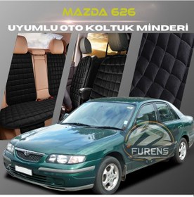 Resim Mazda 626 Siyah Renk Tay Tüyü Cepli & Terletmez Sırtlı Oto Koltuk Minder Seti - Koltuk Koruma Kılıfı Ön & Arka Tam Set 
