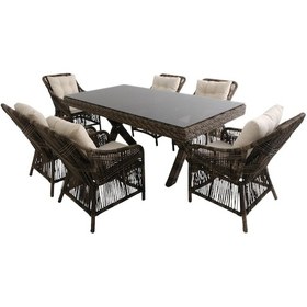 Resim Bossa Rattan Bahçe Masa Takımı 100x200 6 Kişilik Bahçe Mobilyası Gri 