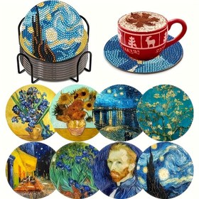 Resim Başlangıç Elmas Boyama Seti, Standlı Van Gogh Sanat Altlık Takımı - Yetişkinler için 8 Parça Hobi Malzemesi 