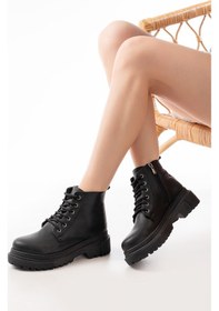 Resim 812-2129 Siyah Bağcıklı Fermuarlı Günlük Kadın Bot Acı Kahverengi 