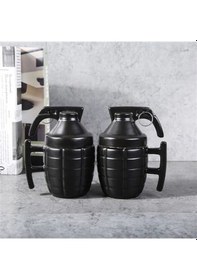 Resim Seramik Kapaklı Bardak El Bombası Kupa Kahve Fincanı Su Bardağı 280 Ml Siyah 