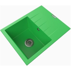 Resim Polex Cristalüx Granit Evye P-S60 Yeşil Tezgah Altı Ve Tezgah Üstü Kare Mutfak Evyesi 60.5x49.5 CM 