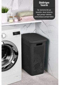 Resim İronika Slim Kapaklı Dekoratif Kirli Çamaşır Sepeti 45 Litre - Siyah Siyah 