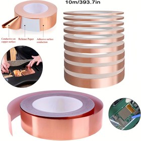 Resim Bakır Folyo Bant Rulosu - 10M Tek Taraflı İletken Yapışkan Elektrik Projeleri, EMI Koruması, Lehimleme ve Topraklama Onarımı için 