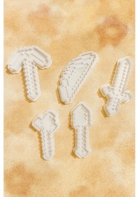 Resim Minecraft Kurabiye Kalıbı 5 Li Set Sword Kazma Balta Kürek Yay Şekilli Oyun Hamuru Beyaz 