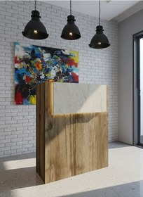 Resim Resital Ledli Karşılama Bankosu G-90 Cm Ofis Kasa Resepsiyon Masası Banko-003-2-8 