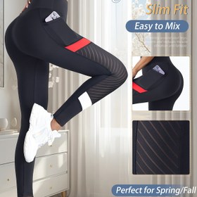 Resim Kadınlar için Yüksek Esneklikte Yoga & Koşu Taytları - Nefes Alabilir, Zayıflatıcı Aktif Giyim Pantolonları Cepli, Makinede Yıkanabilir, Antrenman Pantolonları, Dış Mekan 