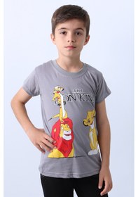 Resim Hçm Erkek Çocuk Tshirt Lion Baskılı Bisiklet Yaka E36 Gri 