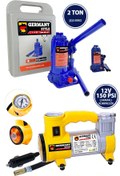 Resim Germany Style 2 Ton Şişe Kriko ve 12 v 150 Psı Çakmaklı Araç Kompresörü Her Araçta Olması Gereken Se 