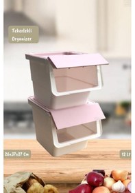 Resim 2 Li Tekerlekli Patateslik Soğanlık Erzak Kutusu Organizer Sebzelik Beyaz-pembe 24 Lt Pembe-beyaz 