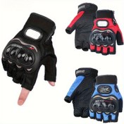 Resim Unisex Yarım Parmaklı Bisiklet Eldivenleri, Nefes Alabilir Mesh, Ergonomik Uyum ve Ayarlanabilir Bilek Kayışı - BMX, ATV, MTB, Yol Bisikleti, Dağcılık için Güçlendirilmiş Avuç İçi - Siyah/Kırmızı/Mavi, Bisiklet Aksesuarları, Şık Eldiven Tasarımı, Güvenli Fermuar Kapatma 
