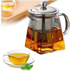 Resim Borosilikat Cam Çelik Süzgeçli Ve Kapaklı Piramit Demlik 750 Ml Şeffaf 