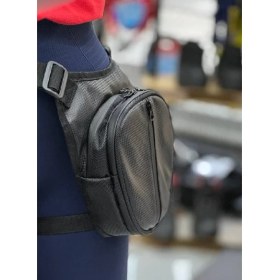 Resim Pinlock Karbon Desenli Bacak Çantası Su Geçirmez 3 Gözlü Şık Tasarım Siyah Deri 