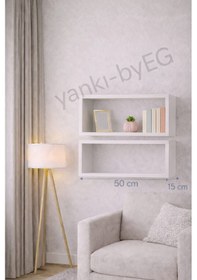 Resim 50 15 Cm 2li Mat Beyaz Lake Mdf Gizli Bağlantı Duvar Rafı Beyaz 