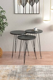 Resim EGEMODÜLER Siyah Mermer Desenli Metal Ayak 3lü Zigon Sehpa Yan Sehpa 