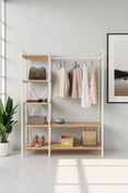Resim Mobitopya Nilamu Atlantik Çam Elbise Dolabı | Metal Gövdeli Açık Askılık & Organizer Dolap 130×170×34 Cm 