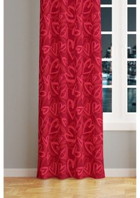Resim Kırmızı Pembe Kalpler Desenli Süet Oturma Odası Salon Fon Perde Ekstrafor Büzgü Tek Kanat Prd-1044 Çok Renkli 