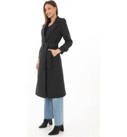 Resim Kadın Astarlı Balık Sırtı Kaşmir Kaşe Kaban - Siyah Siyah 