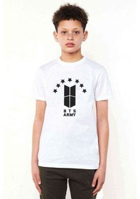Resim Qivi Bts Army Baskılı Unisex Çocuk Beyaz Tshirt 