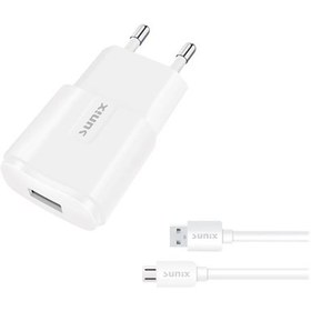 Resim Sunix 2.1A USB-A Girişli Micro Şarj Aleti Seti S-21 Beyaz 