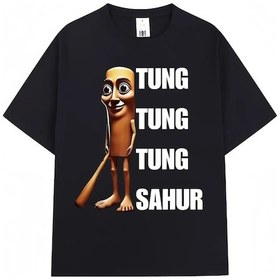 Resim Snapbuy Komik Beyzbol Sopası Desenli T-shirt Erkek Kadın Gevşek Fit Sahur Modabej Bej 