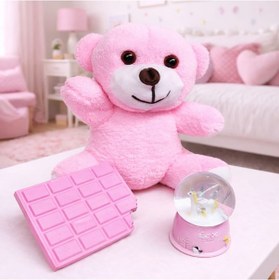 Resim Büro Ev Ofis Hediyesi İçin Pembe Çikolata Stil Defter Peluş Ayıcık Kar Küresi Seti 