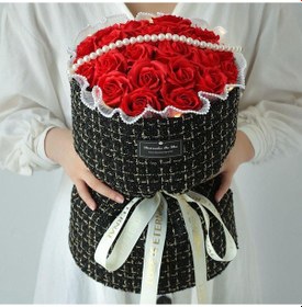 Resim Ranyeek 21 Adet Kekik Kız Sabun Çiçekleri, Mavi Gül El Buketi, Hediye Çantası Ve Lambalı Doğum Günü Hediyesi Seti 