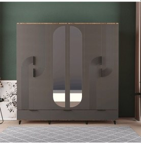 Resim Ekin 6 Kapaklı Çekmeceli Gardırop - Mdf Kapak Antrasit 