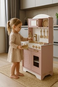 Resim hedefixtoys Ahşap Oyuncak Mutfak Seti - 12 Parça Aksesuar Hediye - Demonte Gönderim - Led Işıklı 