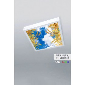 Resim Gökyüzü Panel 1 x 1-TEKLI-60 x 60-TAVANA Yapışık LED PANEL-54W-SIVA Üstü Evize-Kolay Montaj-Buğday- LED 