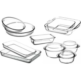 Resim Paşabahçe Borcam Cam Yuvarlak ve Dikdörtgen Tencere Fırın Tepsi 10 Parça Şeffaf Kapaklı Set 